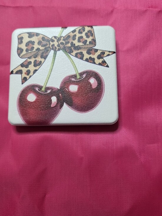 Accessories - Pink Cherry-Print Compact Mirror - Unbranded